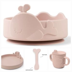 Food Grade Silicone Pink Baby Toddler Spout Cup Spoon Bowl Plate with Suction